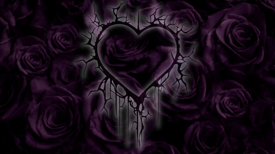 gothic dark heart on purple roses